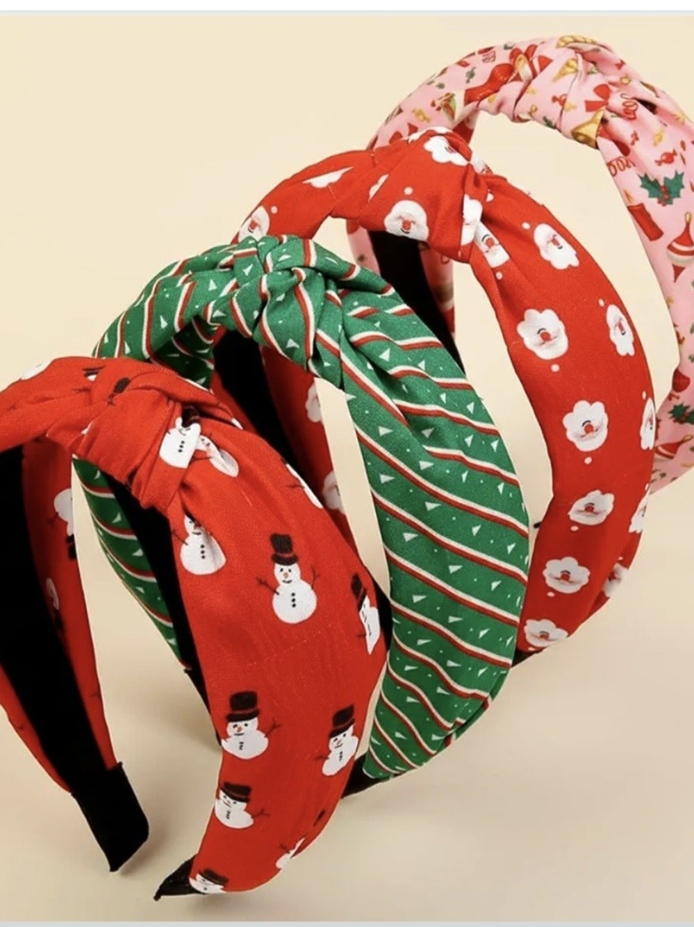 Holiday Knotted Fabric Headband - Red, Green, Pink(choose 1 ) - Picture 2 of 2